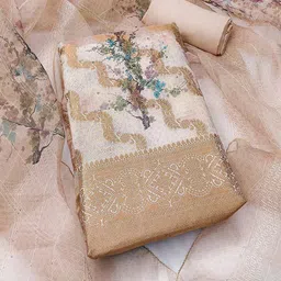 Peachmode Floral Woven Design Zari Organza Unstitched Dress Material-image-38