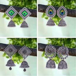 DIVASTRI 4 Pair Peacock Shaped Jhumkas Earrings-image-81