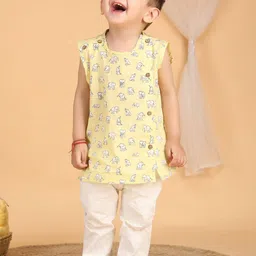 Polka Tots Kids Animal Printed Pure Cotton Jhabla And Pyjamas-37