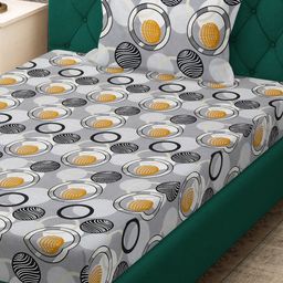 Myntra Elegant Homes Grey & Yellow Geometric 280 TC Single Bedsheet Set-1.52 m x 2.28 m-image-49
