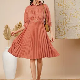 CARTYSHOP Puff Sleeve Crepe Fit & Flare Midi Dress-image-84