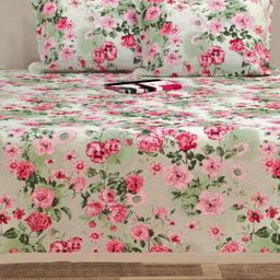 bsb home Pink & Green Floral 220 TC Double Queen Bedsheet Set-2.54 m x 2.28 m-image-42