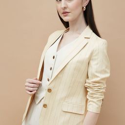 CODE by Lifestyle Women Striped Crop Tailored Jacket with Embroidered-36