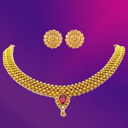 Lila Gold-Plated Stone-Studded Jewellery Set-image-36