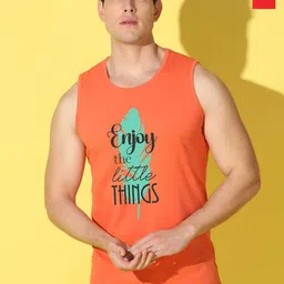 WOOSTRO Pack Of 2 Printed Combed Cotton Gym Vests -VWS26(ENJOY ORANGE)(HARD RED)-picture-0