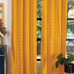 URBAN SPACE Mustard & Brown 2 Pieces Embroidered Cotton Long Door Curtains-image-31