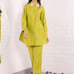 MISRI Pearl Embellished Shirt Collared Neck Tunic With Trousers Co-Ords-image-47