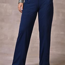 Lakshita Women Navy Blue Relaxed Flared Easy Wash Trousers-image-60