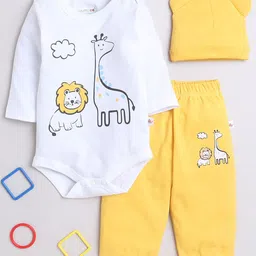 BUMZEE Infant Boys Printed Long Sleeves Pure Cotton Bodysuit With Joggers & Cap-image-6