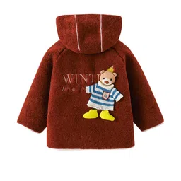 Hopscotch Unisex Kids Hooded Teddy Applique Coat-picture-2