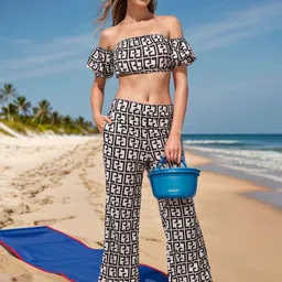 Ziva Fashion Printed Off Shoulder Crop Top With Trousers-picture-9