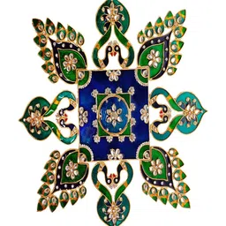 Kala Samarpan Green & Blue Peacock Rangoli Sticker With Centerpiece-31
