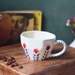 WEAVING HOMES White & Red Floral Printed Ceramic Glossy Mug-220 ml-33