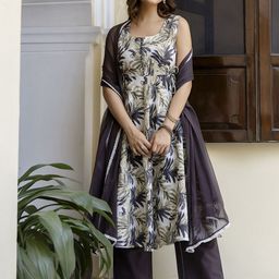 Anouk Floral Printed Square Neck Sequinned Pure Cotton A-Line Kurta With Pyjamas & Dupatta-12