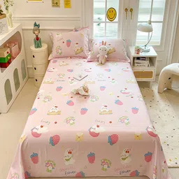 JC HOME Pink Cartoon Characters Pure Cotton 220 TC King Bedsheet Set 2.00 mx 2.30 m-image-86