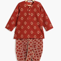 Campana Boys Floral Printed Regular Pure Cotton Kurti with Dhoti Pants-image-24