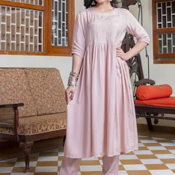 Sangria Mauve Ethnic Motifs Embroidered Round Neck Anarkali Kurta With Trousers & Dupatta-picture-31