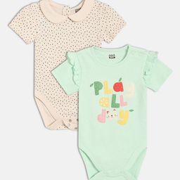 MINI KLUB Infant Girls Pack Of 2 Printed & Text Printed Cotton Half Sleeves Bodysuits-picture-14