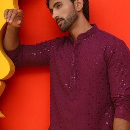 Jompers Men Geometric Embroidered Chikankari Kurta-56