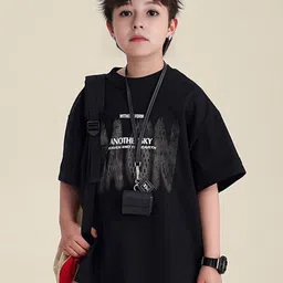 INCLUD Boys Typography Printed Round Neck Drop Shoulder Sleeves Oversized Fit T-shirt-image-86
