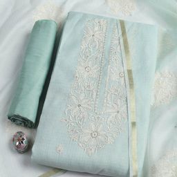 Meena Bazaar Floral Embroidered Thread Work Unstitched Dress Material-image-85