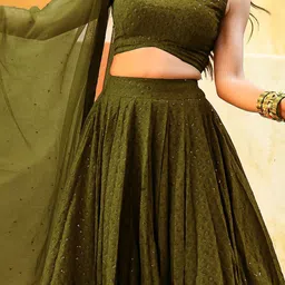 DIVASTRI Embroidered Sequinned Semi-Stitched Lehenga & Unstitched Blouse With Dupatta image 5