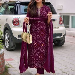 Anni Designer Floral Printed Notched Neck Kurta With Trousers & With Dupatta-image-85
