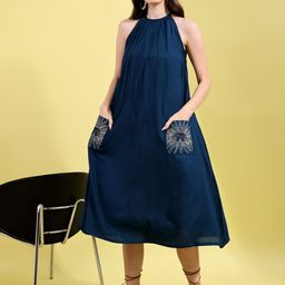 Tikhi Imli Women Halter Neck Embroidered A-Line Midi Dress-35