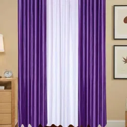 BELLA TRUE Purple & White 3 Pieces Black Out Long Door Curtains-image-62