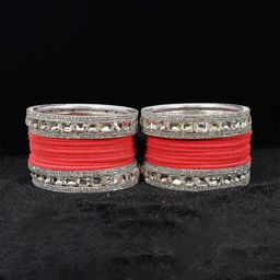 ZULKA Set OF 28 Metal Bangles Studded with Zircon Gemstone and Velvet Bangles-image-99