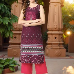 Pannkh Floral Printed Round Neck Sleeveless Straight Kurta-image-53