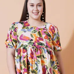 U&F Beyond Women Printed Puff Sleeve Crepe Top-image-42