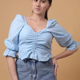 Veeralda Sweetheart Neck Puff Sleeve Cotton Top-picture-42