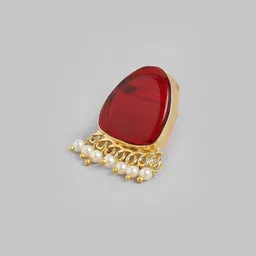 Anouk Gold-Plated Artificial Stones Studded And Beaded Triangular Shaped Drop Earrings image 4