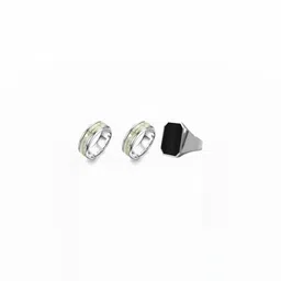 Dynamic Retail Global Set of 3 Ring for Men, Silver-Black Alloy Ring ()-16