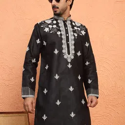 KRAFT INDIA LUXE Men Mandarin Collar Embroidered Pure Cotton Straight Kurta-picture-30