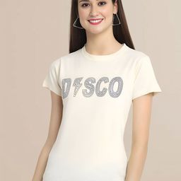 Mast & Harbour Women Typography 3 Printed Applique T-shirt-image-82