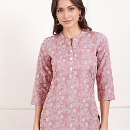 True Shape Floral Printed Mandarin Collar Short Kurti-image-52