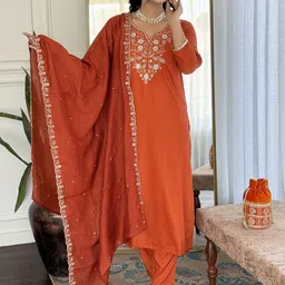 Fashion Basket Women Ethnic Motifs Embroidered Kurta with Trousers & Dupatta-picture-17