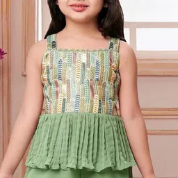 Tulsi Creation Girls Embroidered Empire Sequinned Kurta with Palazzos & With Dupatta image 2
