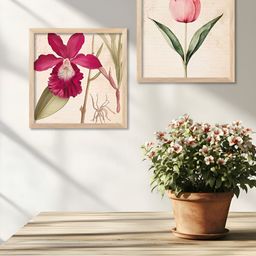 WALLLANE Brown & Pink 2 Pieces Wooden Floral & Botanical Wall Art-46