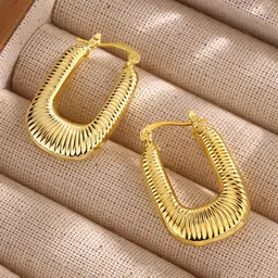 Designs & You Stainless Steel Gold-Plated Geometric Shaped Hoop Earrings-13