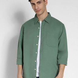 AMERICAN EAGLE OUTFITTERS Men Spread Collar Solid Linen Relaxed Fit Casual Shirt-image-82