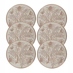 LooMantha Off White & Copper Toned 6 Pieces Floral Embellished Round Table Placemats-59
