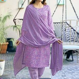 Badrika Women Floral Printed Regular Kantha Work Pure Cotton Kurta with Trousers & With Dupatta-25