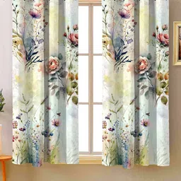Steve & Anderson Bliss White And Green 2 Pieces Floral Printed Window Curtain (5 Feet)-image-44