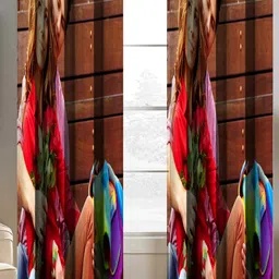 BELLA TRUE Brown & Red 2 Pieces Abstract Printed Long Door Curtains-8