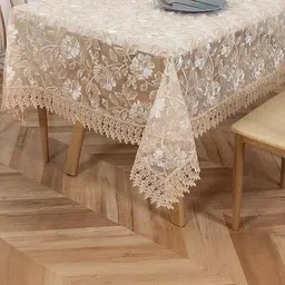 TANLOOMS Gold-Toned Floral Anti-Skid 8-Seater Table Cover with Embroidered details-41