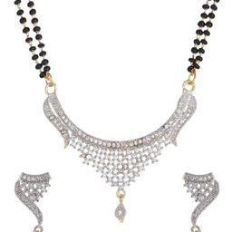 Molika Silver-Plated Artificial Stones Studded & Beaded Mangalsutra-image-11