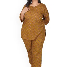 30 Looks Women Ethnic Motifs Printed Round Neck Pure Cotton Kurti & Pyjamas Night suit-picture-2